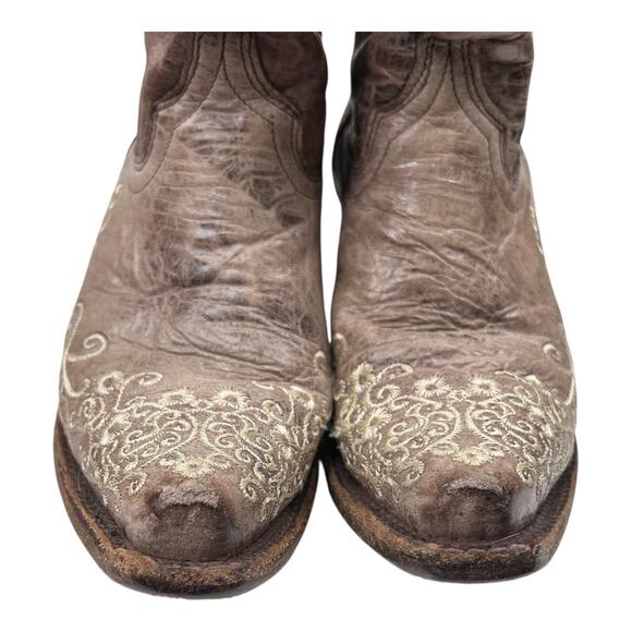 Corral Teens Brown Crater Embroidered Western Boots Square Toe Size 2 - Picture 4 of 11